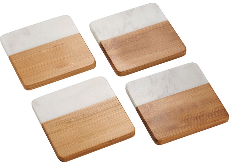 Printed 4 Piece Marble Bamboo Coaster Sets are crafted from a combinat