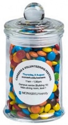 115g M&M's In Small Glass Apothecary Jar