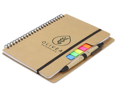 Kraft Notebook & Pen With Sticky Notes