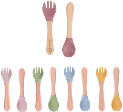 Silicone And Beechwood Kids Cutlery Set