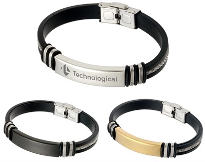 Silicone Rubber Bracelet With Metal Strip